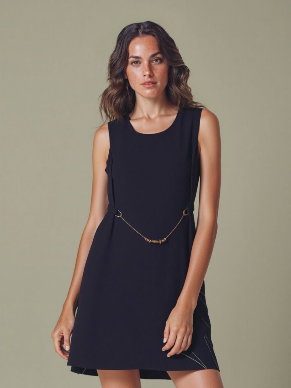 R&M Richards Black Sleeveless Sheath Dress with Chain Detail Little Black Dress